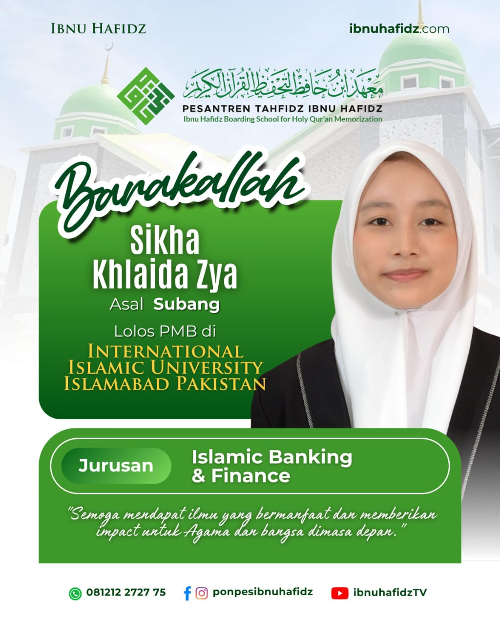 Lolos SPMB di INTERNATIONAL ISLAMIC UNIVERSITY ISLAMABAD PAKISTAN Jurusan ISLAMIC BANKING & FINANCE